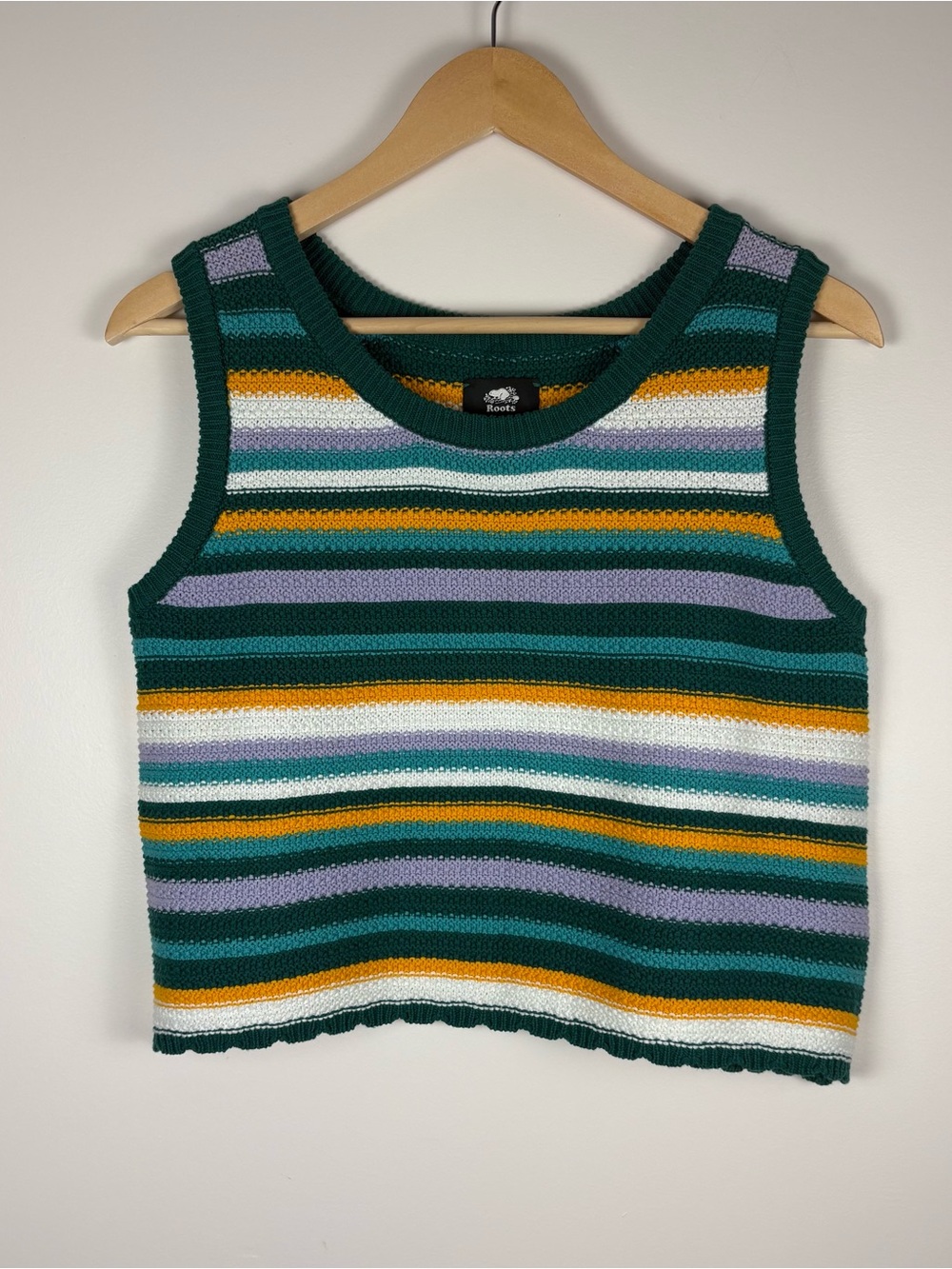Roots Organic Cotton Multicolor Striped Knit Tank Top Scalloped Hem Size Medium